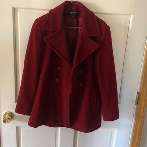 Dark red ladies double breast winter wool coat